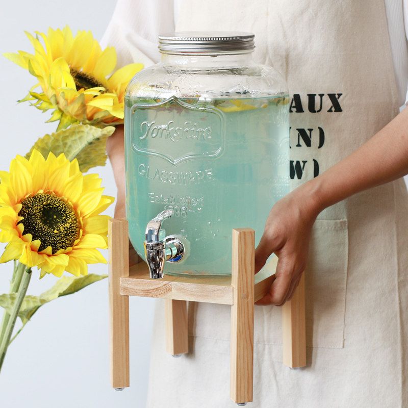 甜品台饮料桶带龙头果汁罐玻璃冷水桶木底座柠檬水啤酒酵素酿酒瓶