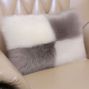 加厚仿羊毛长毛绒抱枕套沙发靠垫坐垫腰靠卧室靠枕拼色花型抱枕垫