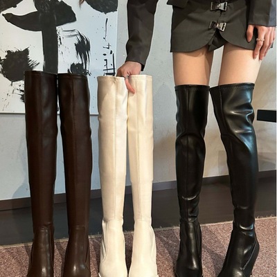 过膝长靴尖头细跟高跟弹力瘦瘦靴