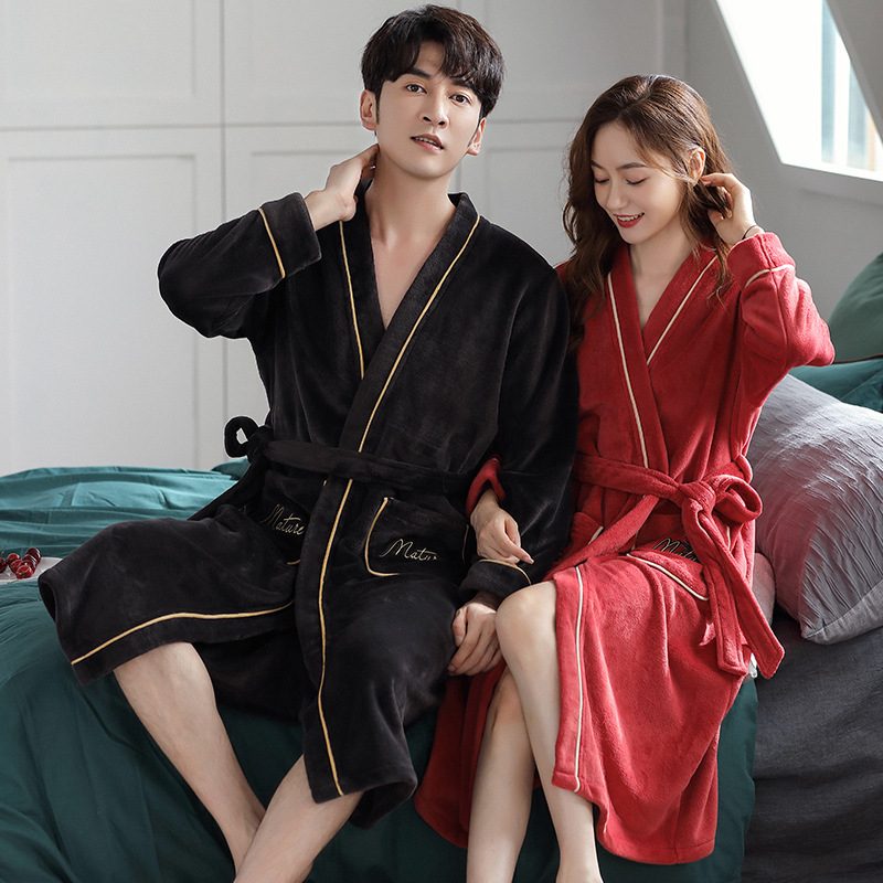 情侣睡袍女秋冬款珊瑚绒加绒加厚