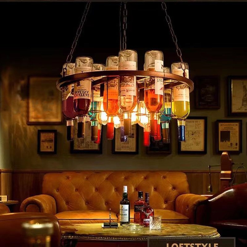 酒吧台吊灯复古工业风酒瓶装饰餐厅网红清吧咖啡店铁艺玻璃氛围灯