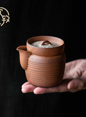 饮致手作老岩泥手抓壶小盖碗家用功夫茶具陶瓷泡茶壶复古鎏银单壶