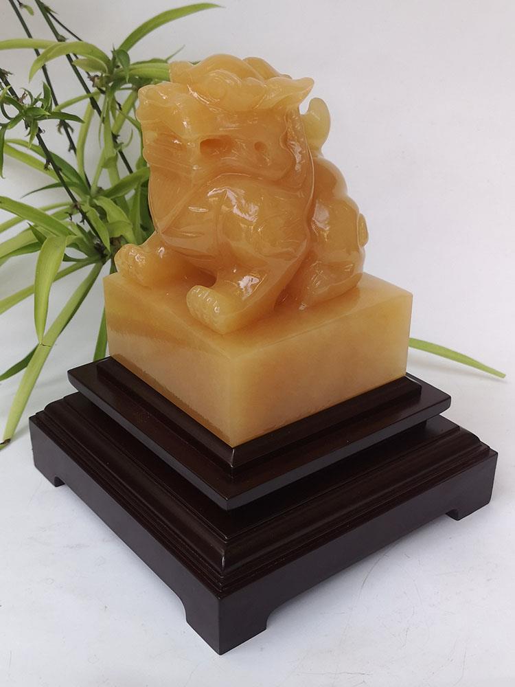 天然玉石黄玉貔貅官印财印帅印章钮玉玺摆件客厅玄关书房吉祥装饰