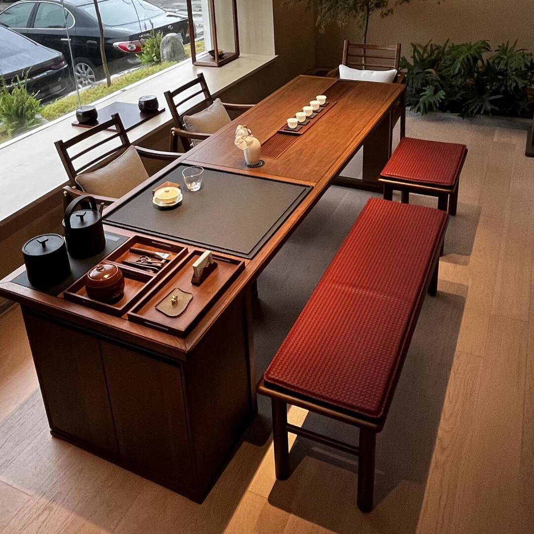 新中式茶桌椅组合简约禅意泡茶台黑胡桃木办公室客厅泡茶桌茶几