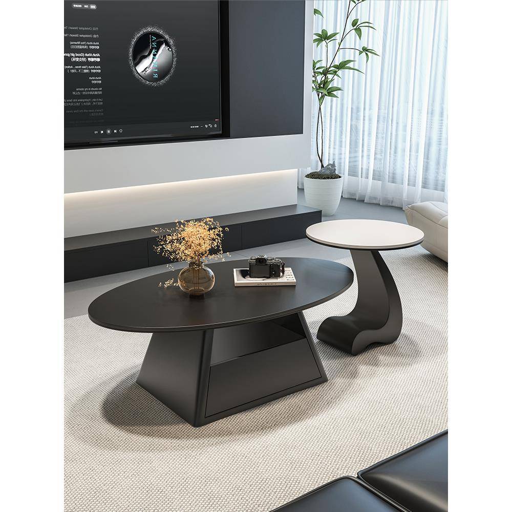 意式现代轻奢高级艺术感椭圆形岩板茶几桌客厅家用小户型创意简约