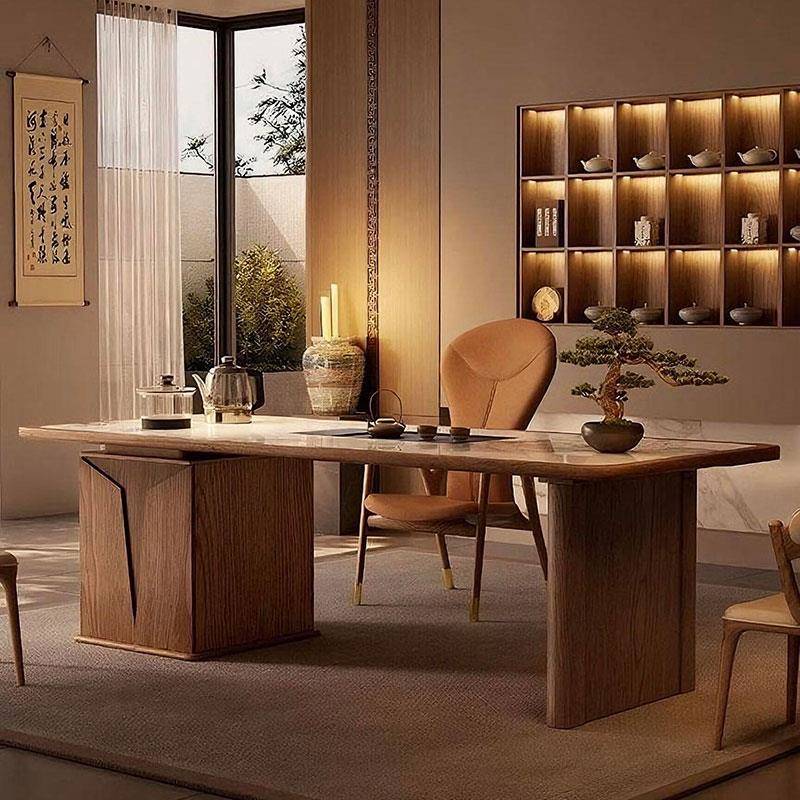 新中式岩板实木茶桌椅组合亚克力茶台现代简约轻奢客厅家用办公室