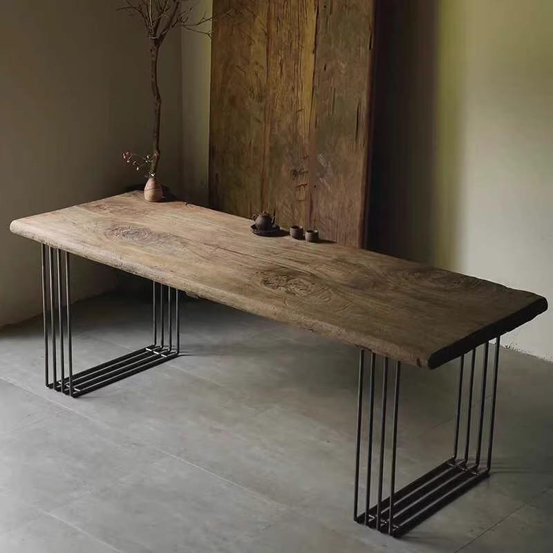 侘寂风覆古做旧榆木餐桌茶桌书桌洽谈会议桌民宿酒店展示台长条桌