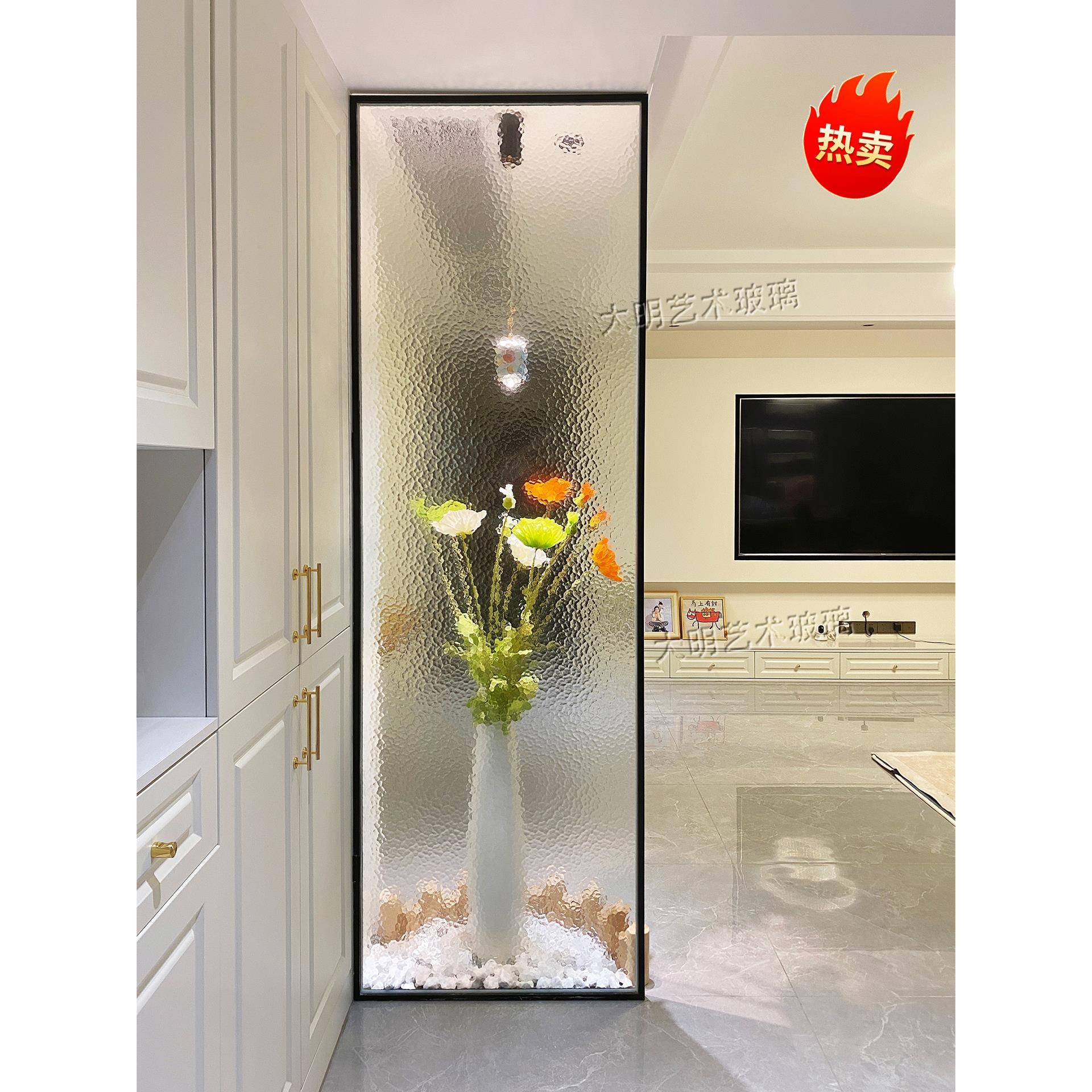 油画超白水波纹钢化艺术玻璃隔断屏风客厅入户玄关卧室卫生间半墙