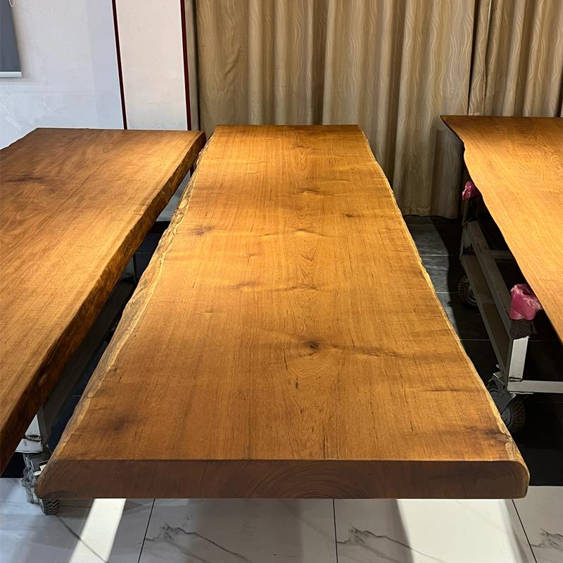 缅甸瓦城柚木大板原木禅意茶室茶桌实木办公桌书桌自然边餐桌茶台