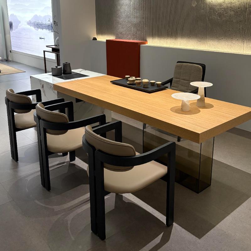 新中式岩板茶桌极简轻奢现代简约岛台高端2025新款升降泡茶台办公