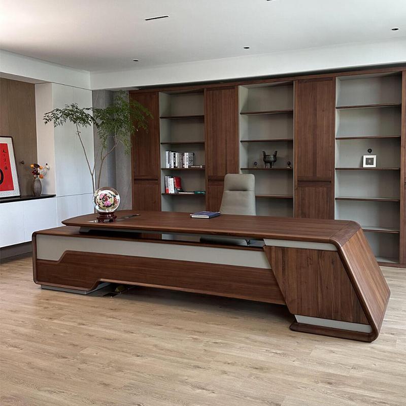 新中式办公室老板桌办公桌北美黑胡桃木总经理董事长实木大班台