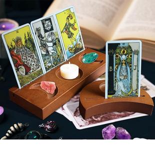 塔罗牌底座台历明信片桌面摆件木质神谕卡片支架照片五芒星烛台