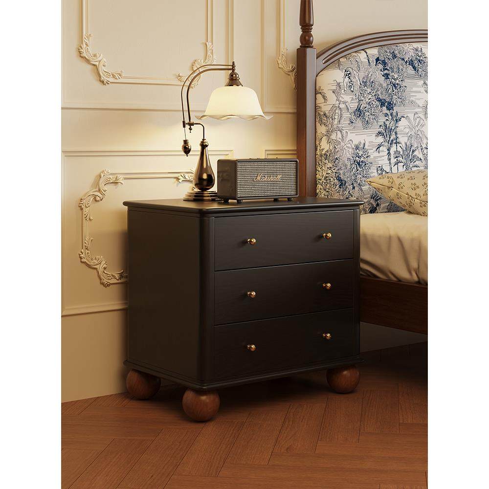 中世纪风格实木床头柜卧室覆古黑色美式床头柜法国储物柜,住宅家具,床头柜,淘宝优惠券,粉丝福利购,淘宝优惠卷