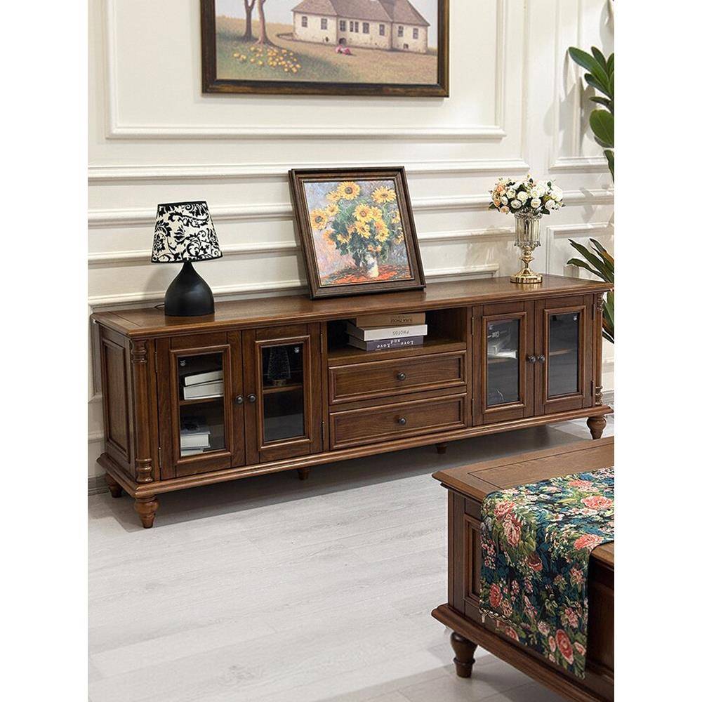 经典美式实木长方形茶几核桃木全实木轻奢美式乡村带抽屉客厅家具