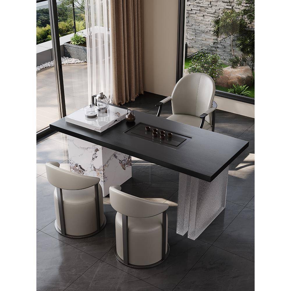 轻奢岩板阳台茶桌椅组合意式简约办公室茶几家用小户型泡茶台一体