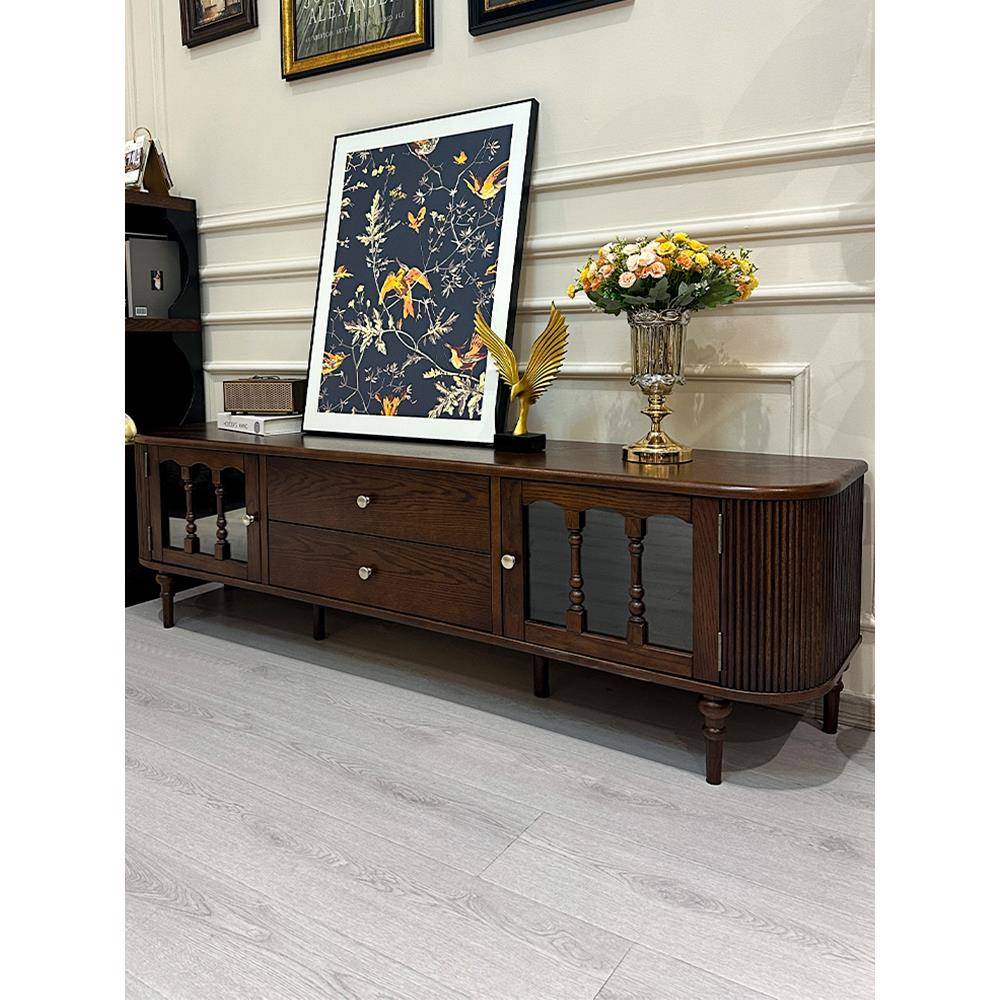 经典美式实木长方形茶几核桃木全实木轻奢美式乡村带抽屉客厅家具