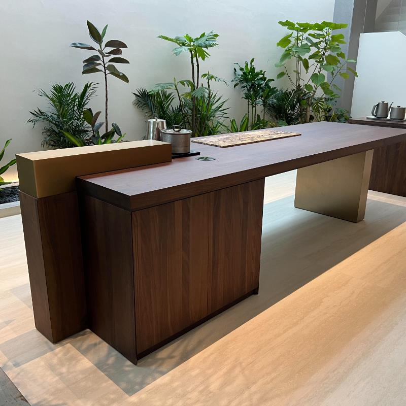 新中式黑胡桃木茶桌现代简约实木大板桌高端意式轻奢茶台办公家用