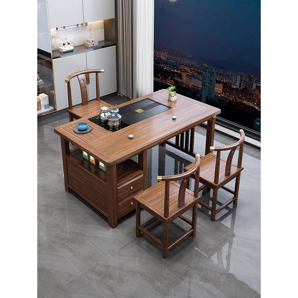 阳台茶桌椅组合新中式实木功夫茶几烧水壶一体小型客厅家用泡茶台