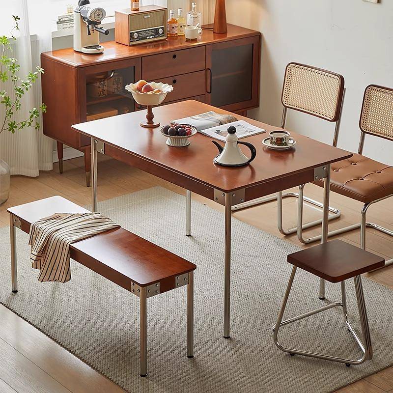 中古餐桌家用小户型实木长方形吃饭桌子轻奢复古咖啡厅餐桌椅组合