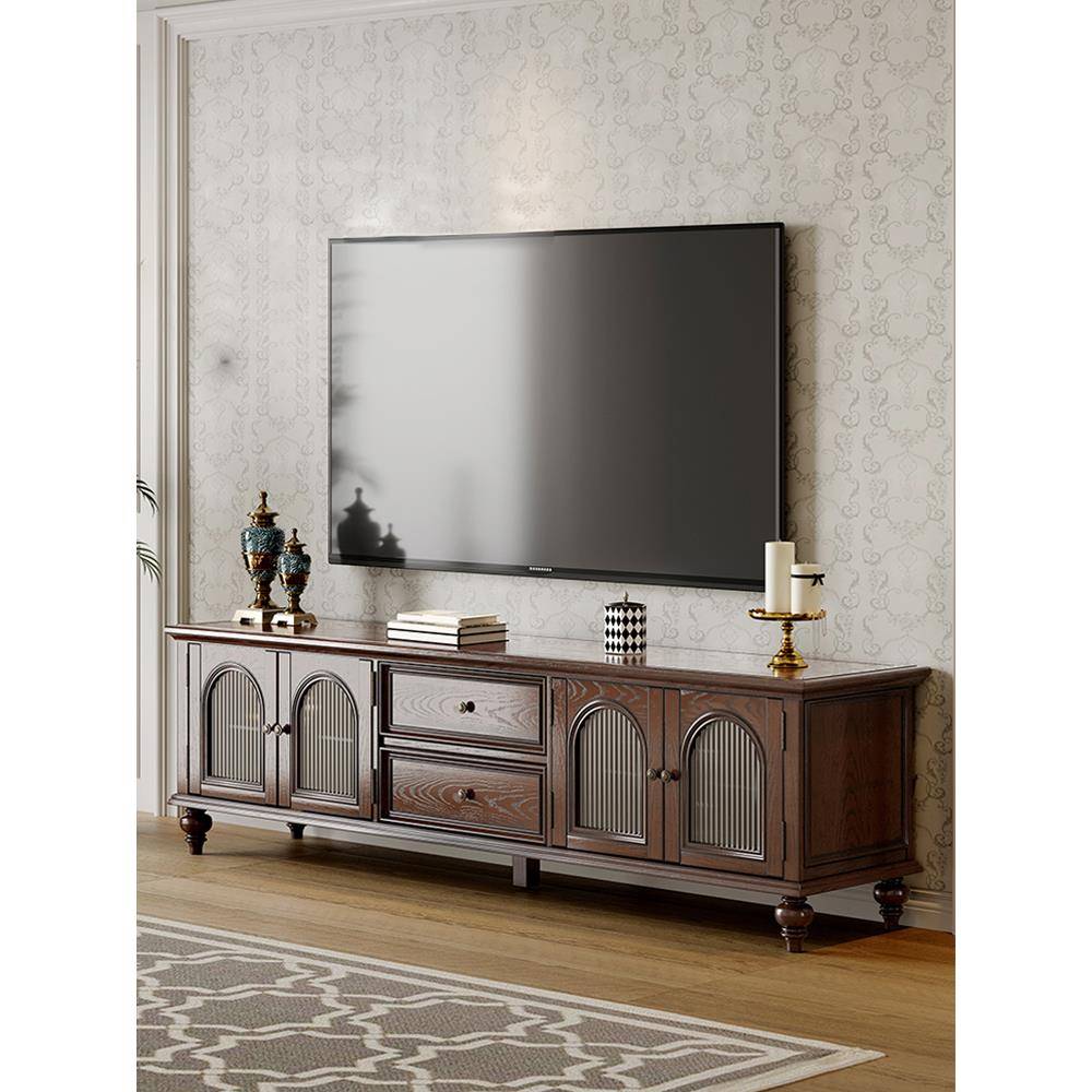 美式经典实木电视柜茶几组合实木覆古家具2.2米美式乡村电视机柜