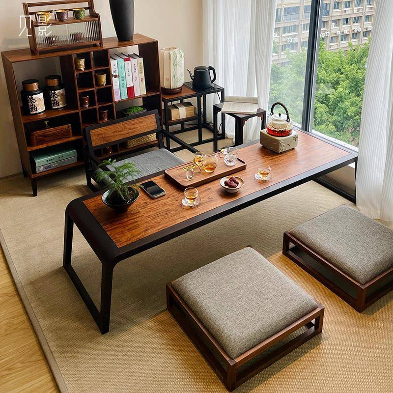 见影阳台茶桌2025新款家用茶台小户型新中式黑胡桃木榻榻米矮桌