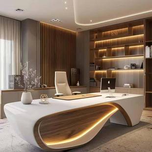 新中式办公室实木大板桌办公桌领导老总纯实木大班台老板桌带侧柜