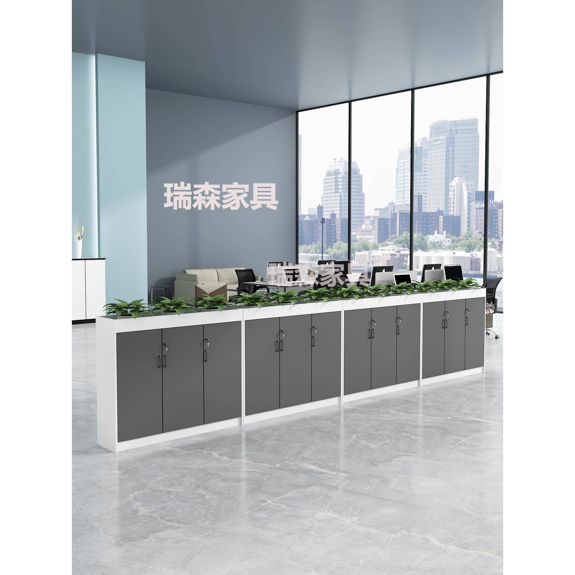 办公室隔断柜花柜文件柜资料柜木质花槽柜储物矮柜桌边柜花草柜