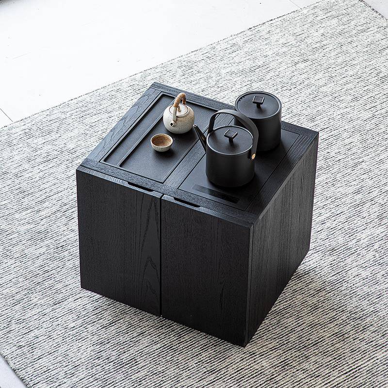 白蜡木碳化茶水柜客厅边几移动茶台茶桌家用实木茶几烧水壶一体
