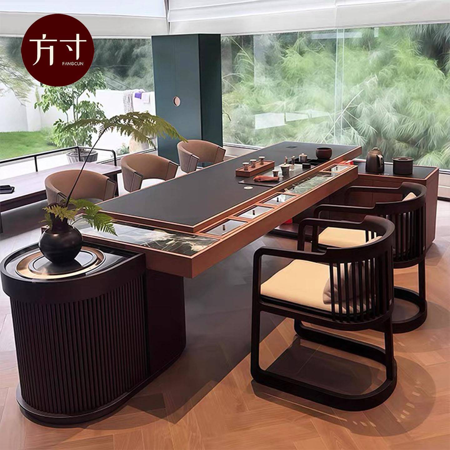 宋式北美黑胡桃木岛台茶桌现代轻奢实木茶台茶桌设计师款办公家具