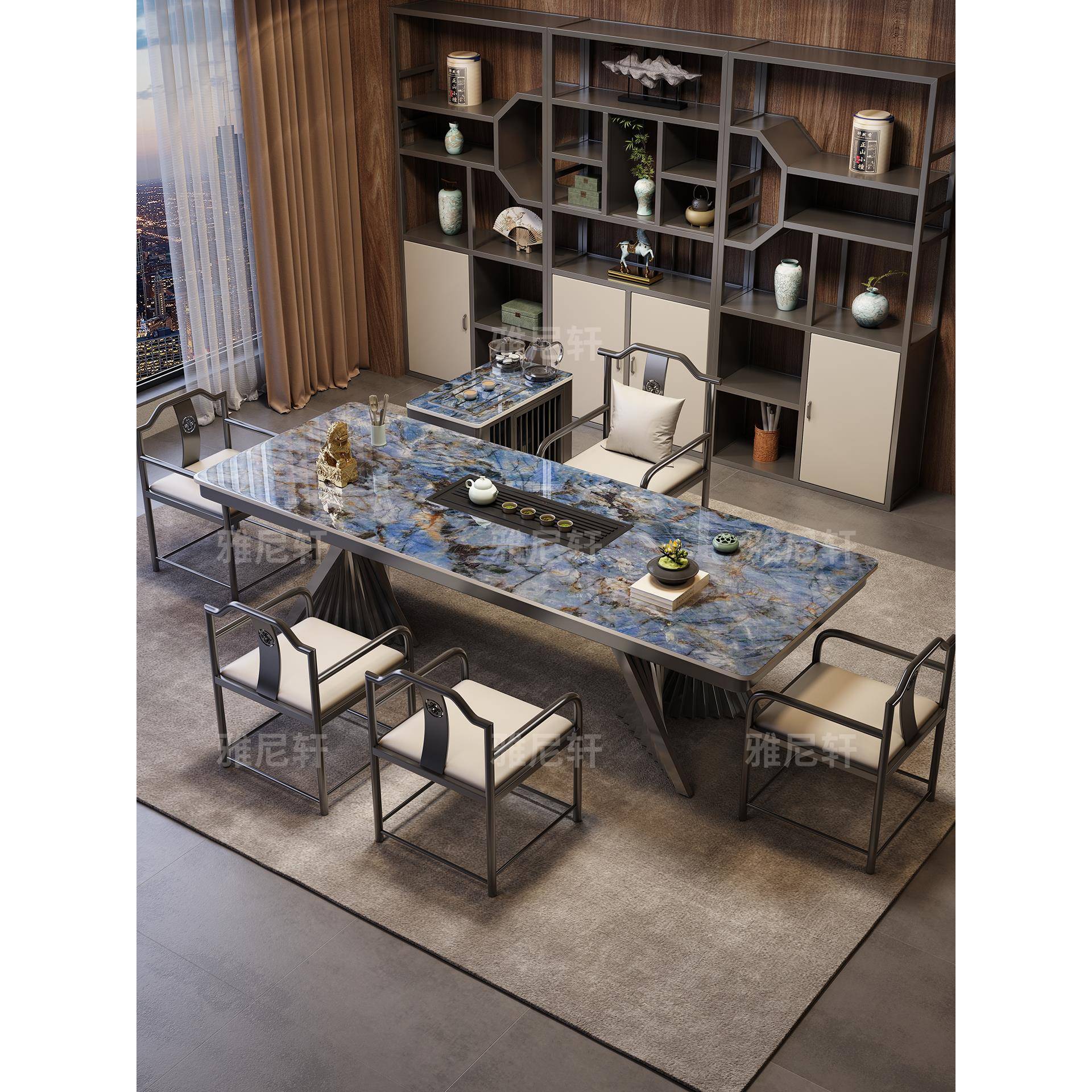 岩板茶桌椅组合2025新款高端轻奢现代高级感烧水壶一体办公室茶台
