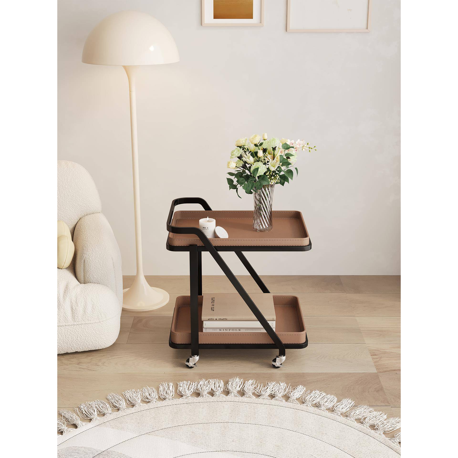 茶几客厅家用沙发边几小推车小桌子角几置物架移动带轮马鞍皮新款