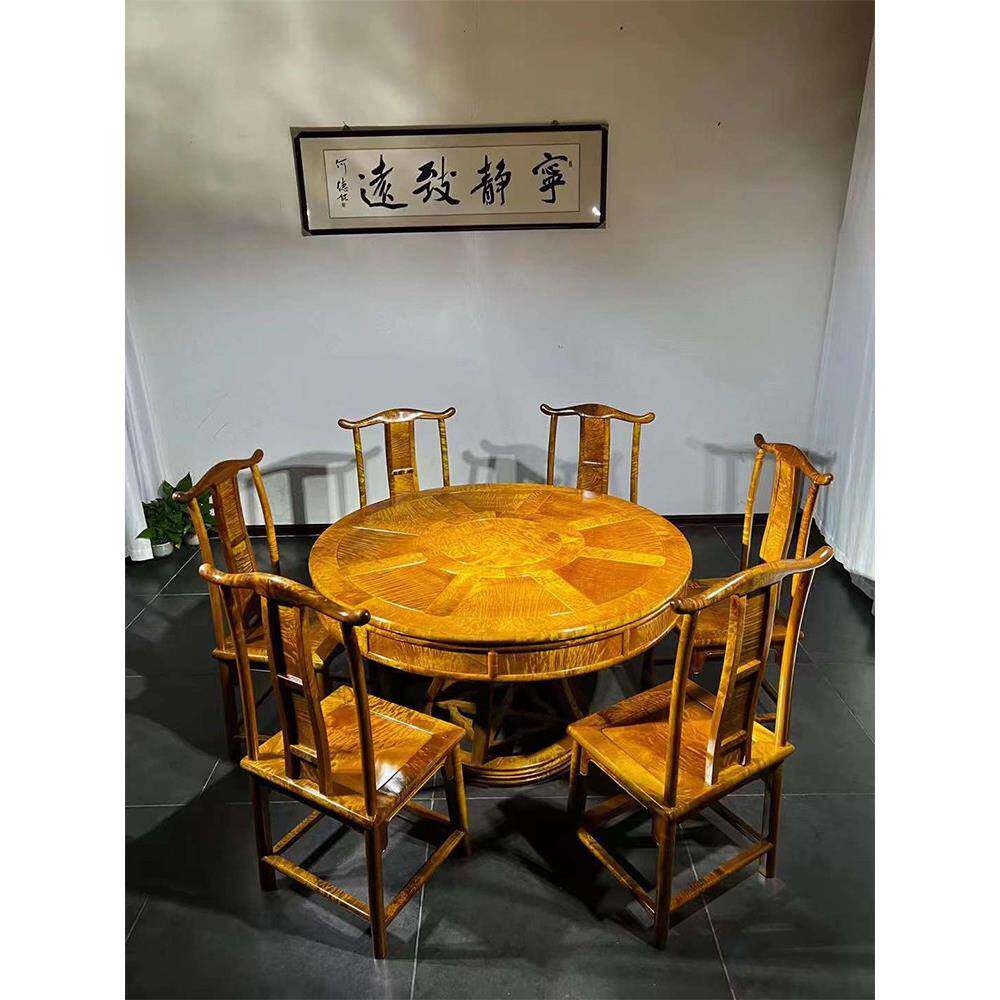 金丝楠木家具餐桌小叶桢楠红木紫檀古典全实木圆桌转盘多功能定制