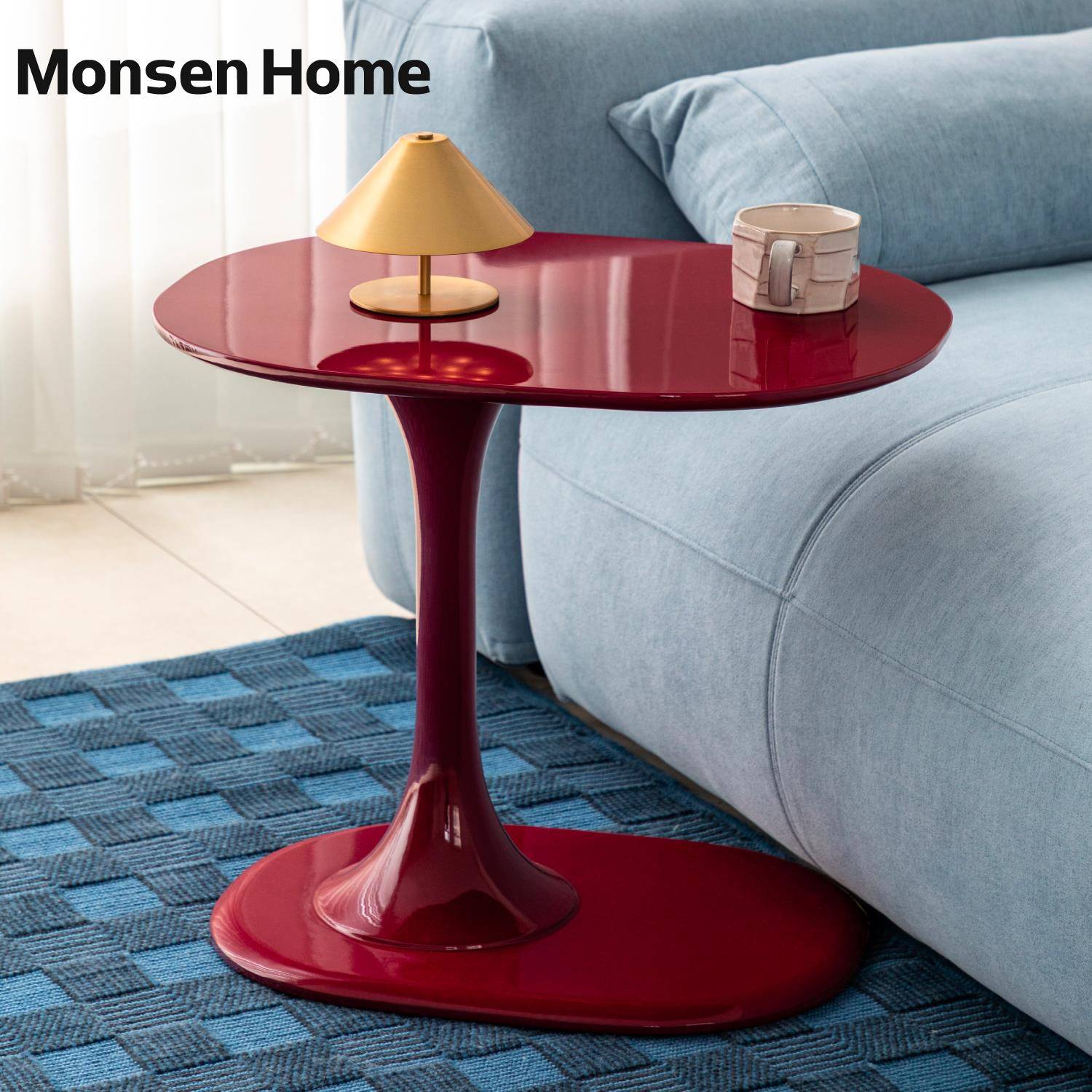 MonsenHome网红边几百搭创意艺术圆形角几小茶几设计师高级感红色