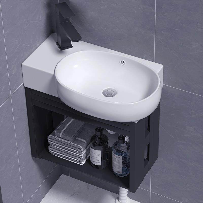 小户型挂墙式陶瓷洗手盆柜防水太空铝简易洗脸盆窄边公寓洗漱盆