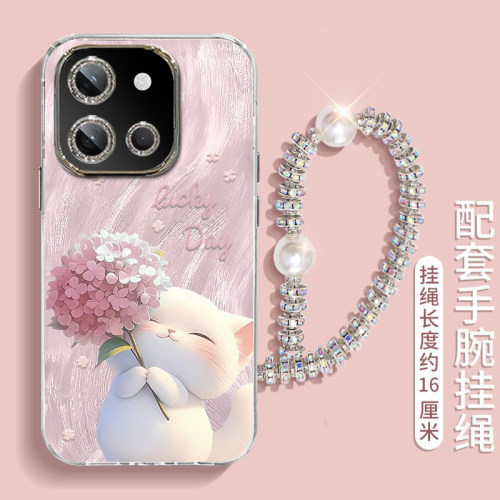 适用于vivoX300E手机壳新款V2612A全包防摔绣球猫咪保护套VIVOx300e网红卡通男女款羽纱壳透明ins风的外壳