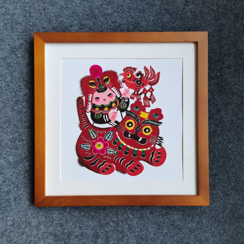 中国风新中式装饰画彩色剪纸画窗花装饰画客厅书房挂画吉祥娃娃图片