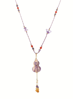 珞石复古天然石大漆葫芦项链颈链