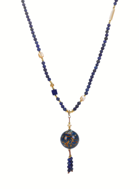 珞石大漆珠青金石流苏项链新中式