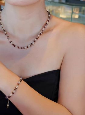 天然石榴石串珠珍珠项链女款手链