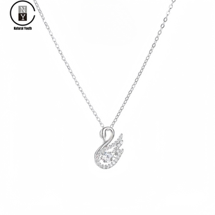 NY正品足银S999镶钻吊坠项链女幸运天鹅跳动的心锁骨链情人节礼物