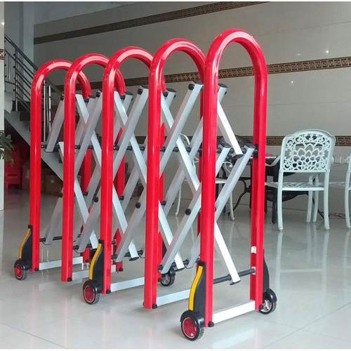 优惠铝合金伸缩推拉护栏临时施工隔离围栏手推折叠路口移动路障栅