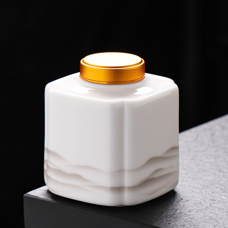 羊脂玉瓷白瓷茶叶罐家用密封防潮绿茶红茶储藏罐金属盖小号醒茶罐
