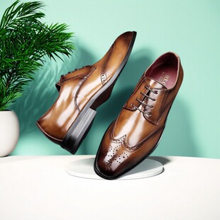 包邮新款雕花布洛克英伦真皮商务正装皮鞋男士系带德比鞋尖头青年