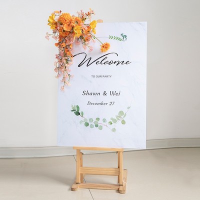 清新婚礼kt板迎宾展牌水牌花绢花花艺指引牌放假花装饰花婚庆道具