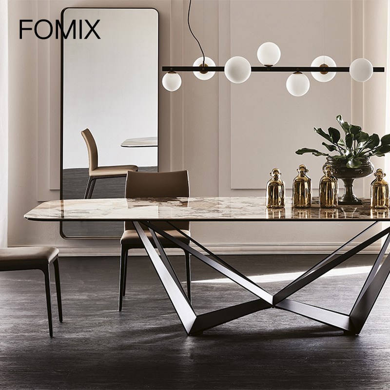 轻奢后现代岩板餐桌2.4m长方形意式极简设计师简约家用不锈钢餐台