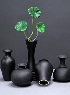 简约黑色陶瓷迷你花瓶家居工艺品小花器桌面茶几陶瓷花瓶摆件
