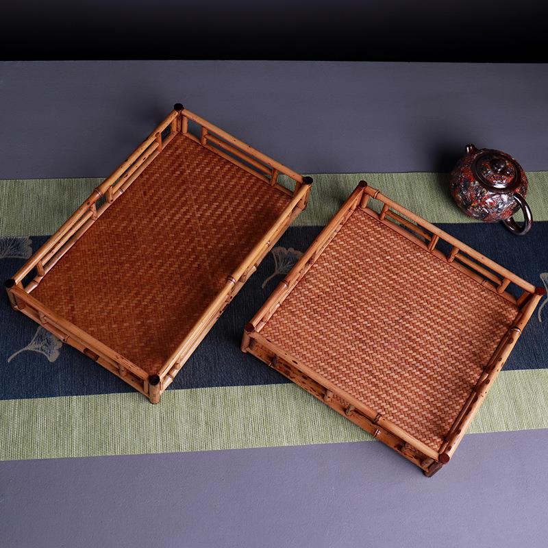 七月七手工竹编梅鹿竹托盘茶具茶道托盘竹制品茶棚席面茶托盘干泡