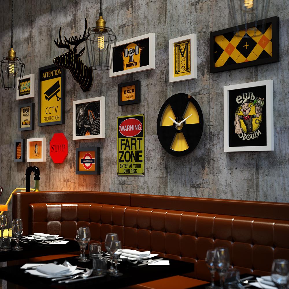 高分子_3384_后现代照片墙混搭组合相框工业风装饰画真钟表相片