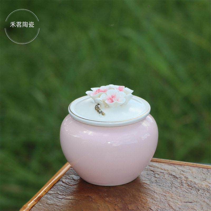密封香粉陶瓷茶叶便携迷你捻花桃花太阳花陶瓷家居装饰储物