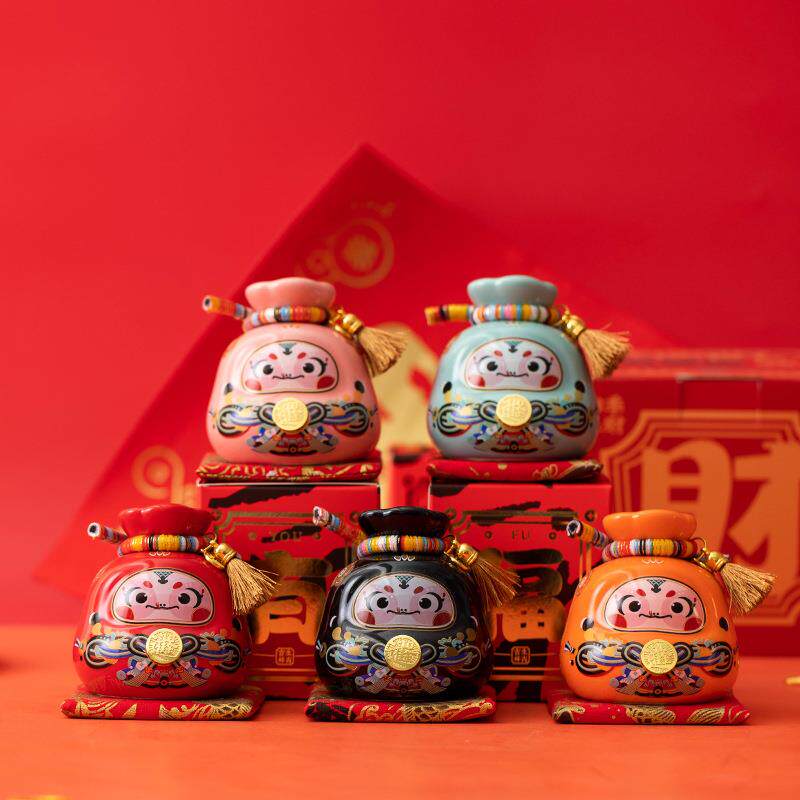 蛇年摆件福袋蛇创意陶瓷储钱罐摆件存钱罐收银台店铺开业家居礼品